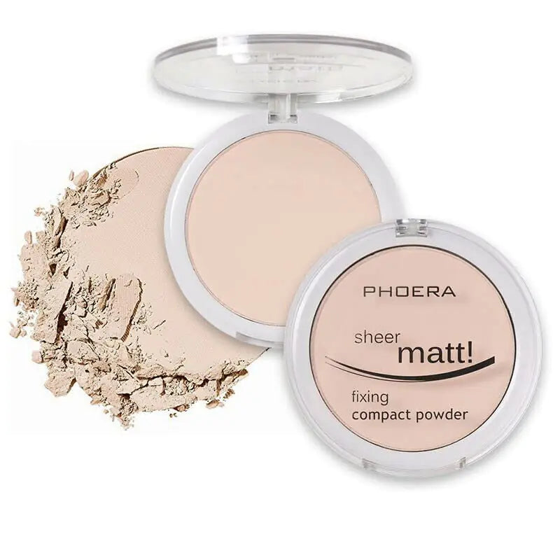 AQUAPURITY - PHOERA Sheer Matte Fixing Powder Makeup Base Fixer Setting Powder Foundation Fixing Compact Pressed Powder Long Lasting Make Up Fixer Skin Vitamin E Beauty Blender (201 Translucent) 11:11