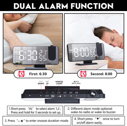 LED Projection Digital Alarm Clock Phone Charger DC-THE CEO