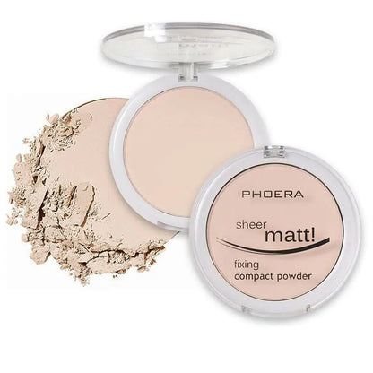 AQUAPURITY - PHOERA Sheer Matte Fixing Powder Makeup Base Fixer Setting Powder Foundation Fixing Compact Pressed Powder Long Lasting Make Up Fixer Skin Vitamin E Beauty Blender (201 Translucent) 11:11