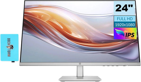 HP Series 5 524sh Monitor (Replaces M24h) 24" FHD IPS 300 Nits Display w/Docztorm USB Port Expander 1x HDMI 1x VGA Flicker-Free -5 to +25 Degrees Adjustable Tilt Black/Silver (2024 Latest Model) 11:11