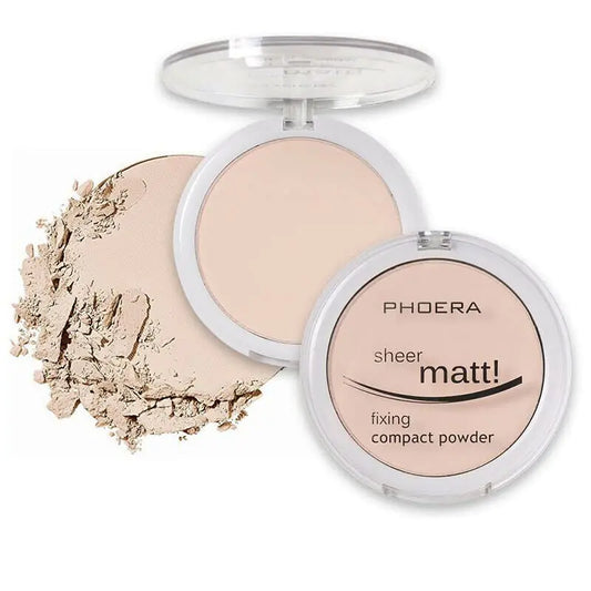 AQUAPURITY - PHOERA Sheer Matte Fixing Powder Makeup Base Fixer Setting Powder Foundation Fixing Compact Pressed Powder Long Lasting Make Up Fixer Skin Vitamin E Beauty Blender (201 Translucent) 11:11
